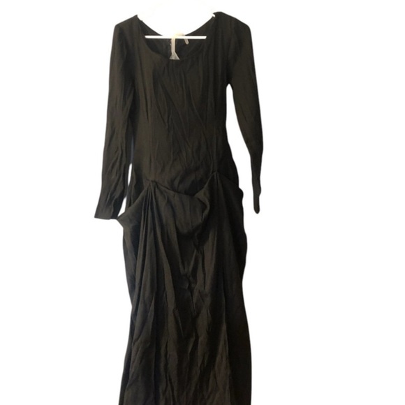 Handmade Dresses & Skirts - Black Ruched Long Sleeve Cocktail Gown